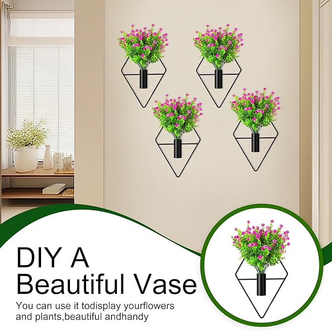 2 Pack Wall Decor Hanging Planters with Artificial Plants Metal Hanging Vase Indoor Plants Holder Modern Boho Wall Art for Bathroom Bedroom Living Room Office (Black Eucalyptus)