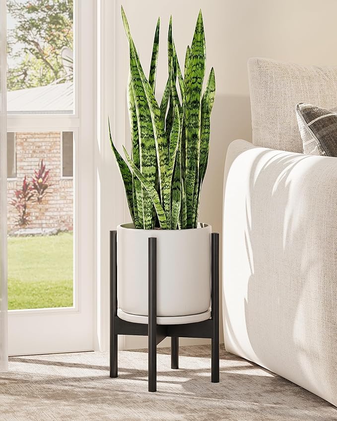 GENTINGBRO Adjustable Plant Stand Indoor, Bamboo Plant Stand Fits 8 9 10 11 12 Inches, Small Corner Planter Holder for Indoor Plants, Single Floor Plant Stands for Living Room Balcony, Pure Black