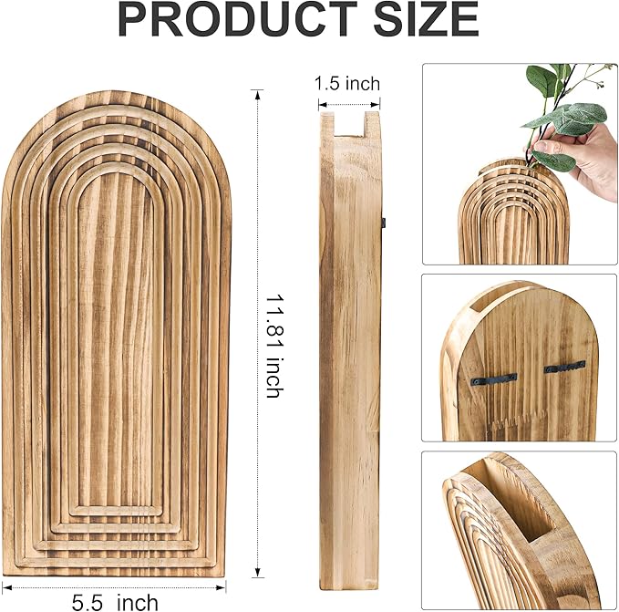 DREAMLOOM 2 Pack Wooden Wall Vases with Fake Plants, Wall Hanging Planters Boho Modern Farmhouse Indoor for Narrow Spaces Entryway Bathroom Home Office Decoration, Brown