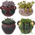 4 Pcs Ceramic Plant Pots, 5.1/4 / 5.2/3.9 in Small Succulent Pots with Drainage Hole, Decorative Flower Pots, Bohemian Style Indoor Pots Set for Home Decor