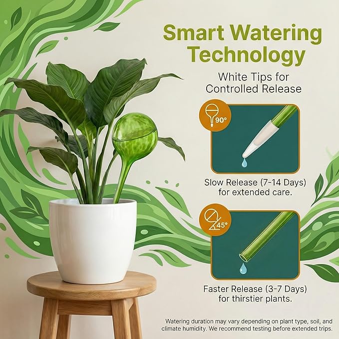 Little Green Leaf Automatic Plant Watering Globes Self Watering Planter Inserts (Set of 6) | Hands Free Multicolor Glass Bulbs | Planter Spikes to Support Indoor & Outdoor Plant Health (350ml)