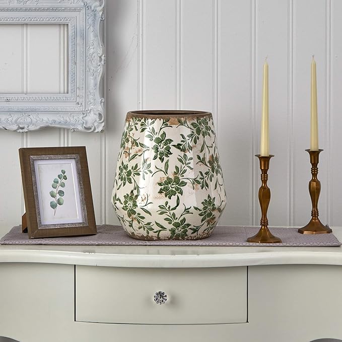 10in. Tuscan Ceramic Green Scroll Planter