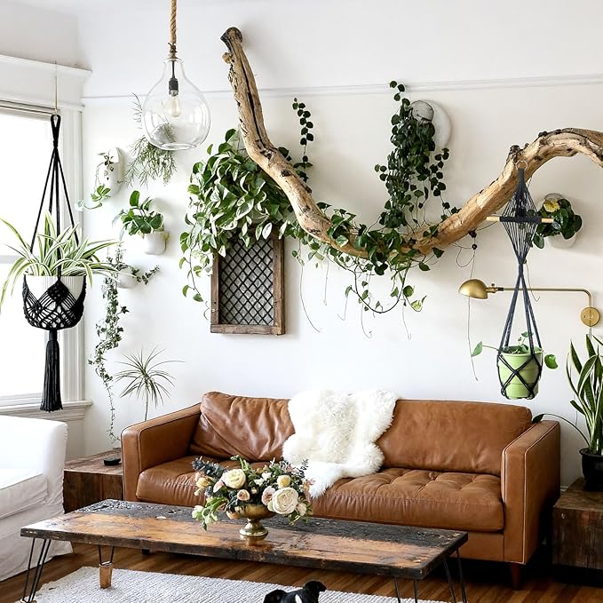 4 Pack Macrame Plant Hangers Indoor Up to 10 inch Pot, Boho Hanging Planters, Plant Holder with 8Pcs Stainless Steel Hooks(4Pcs Black Hanger)
