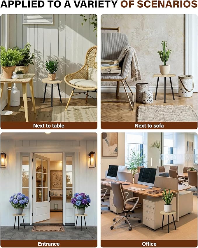 Plant Stand for Indoor 2 Pack: Plant Table 14inch Wooden & Metel Heavy Duty Plants Stool - Mid Century Modern Design for Bedroom/Living Room/Patio/Garden