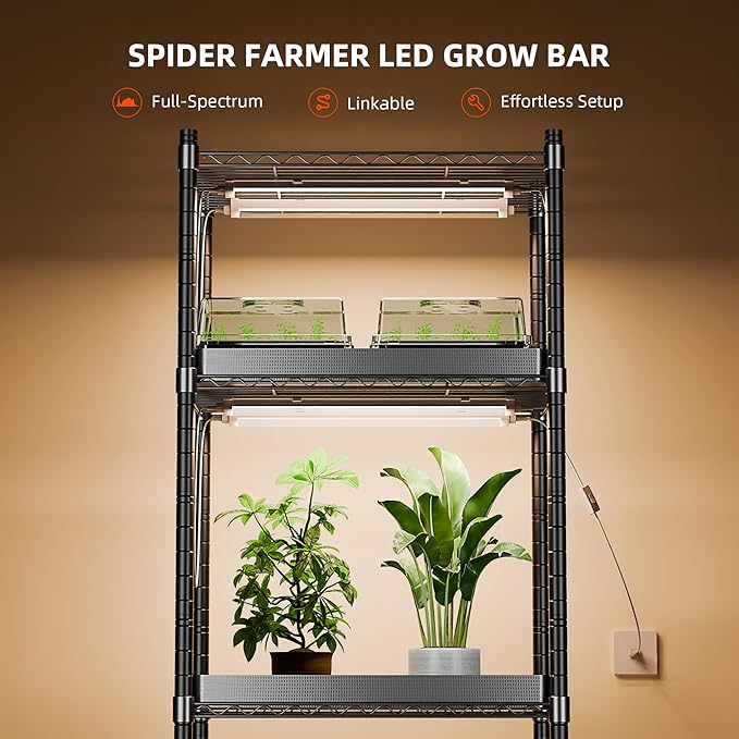 Spider Farmer 1FT LED Grow Lights for Indoor Plants,Light Strips for Shelves,Full Spectrum IP65 Waterproof Supplemental Light Bars for Grow Tent Indoor Greenhouse Plant Seedling Veg Flower,4-Pack