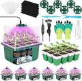Mckanti 6 Set Self-Watering Seed Starter Tray Kits with Grow Light, Reusable Seed Germination Kit with Adjustable Humidity Domes and Silicone Cell Base Tray for Indoor Plant Seeds GerminationKit