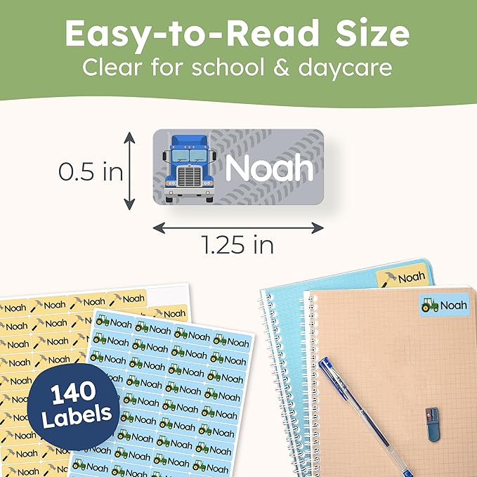 Personalized Name Labels for Kids (140 Labels) - Durable & Waterproof Custom Name Stickers for Clothing Tags, School Supplies, Camp & Daycare - Heavy Duty (1.2”x0.5”)