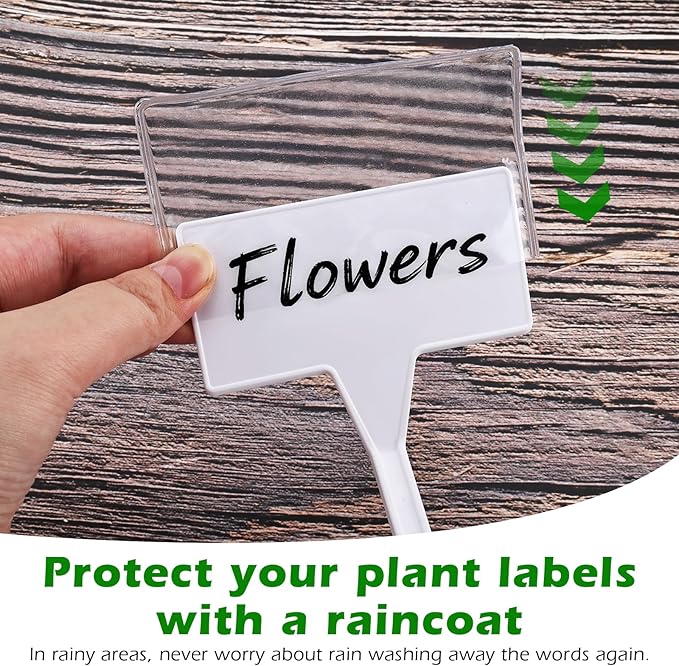 Outdoor Plant Label, 100 Pack Large Waterproof Plastic Plant T-Type Tags, Reusable Nursery Tag for Herbs Flowers Vegetable (White)
