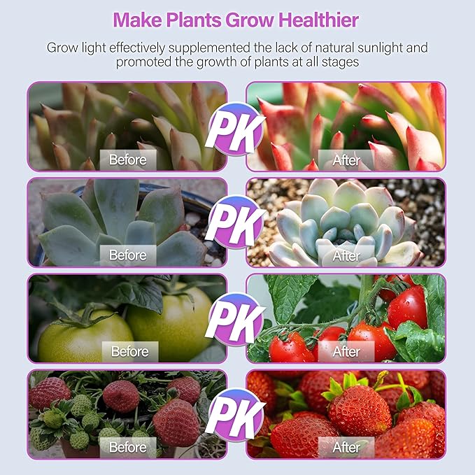 iPower LED Grow Light Strips Full Spectrum for Indoor Plants with Auto ON/Off 3/9/12H Timer, 10 Dimmable Levels Per Tube, Sunlike Grow Lamp for Hydroponics Succulent, Red&Blue, 1 Tubes