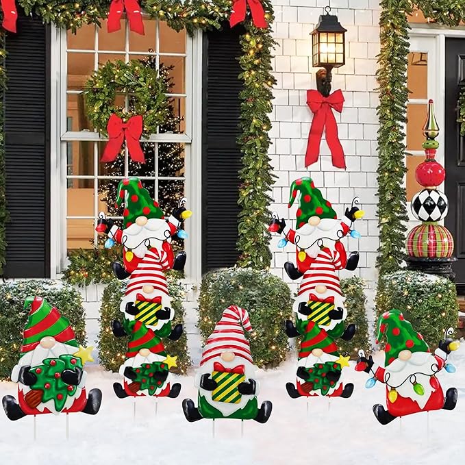 3 Pack Metal Christmas Yard Signs Decor for Multiple Stacked, Christmas Yard Stakes with Gnomes Fall Yard Decor for Outside Garden Yard Lawn Porch
