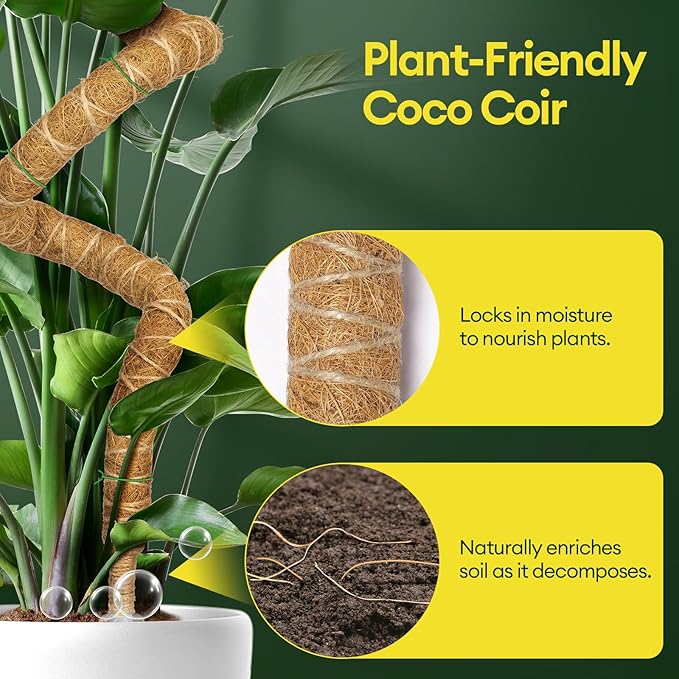 Maygrove 3-Pack 48” Bendable Moss Pole Monstera Plant Support for Climbing Indoors Plants, Coir Moss Poles Moss Sticks Plant Pole DIY, Plant Support Stake for Potted Plants