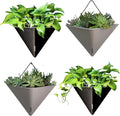 LaLaGreen Wall Planters - 4 Pack, 12 Inch Large Self Watering Black and Gray Mixed Color Geometric Indoor Vertical Garden Plant Wall Hanging Flower Vase Vessel with Black Metal Hanger Modern Stylish