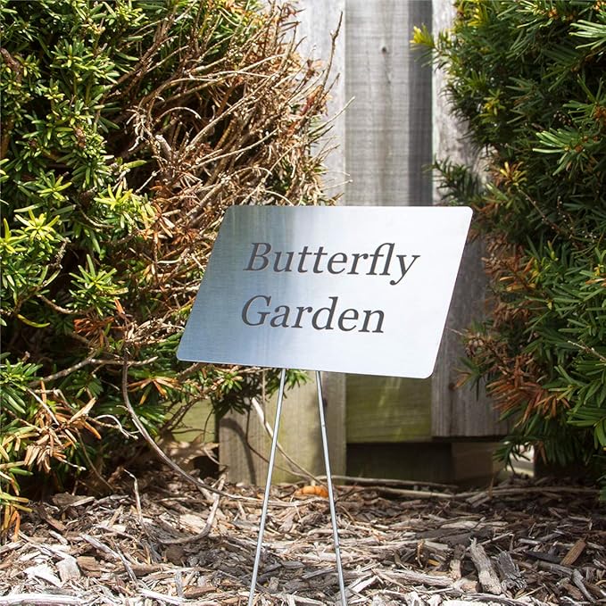 Stainless Steel Garden Sign. 6 x 4" sign with a 10" stake. Great as a Garden Memorial or Plant Label (Stainless Steel, 4 x 6")