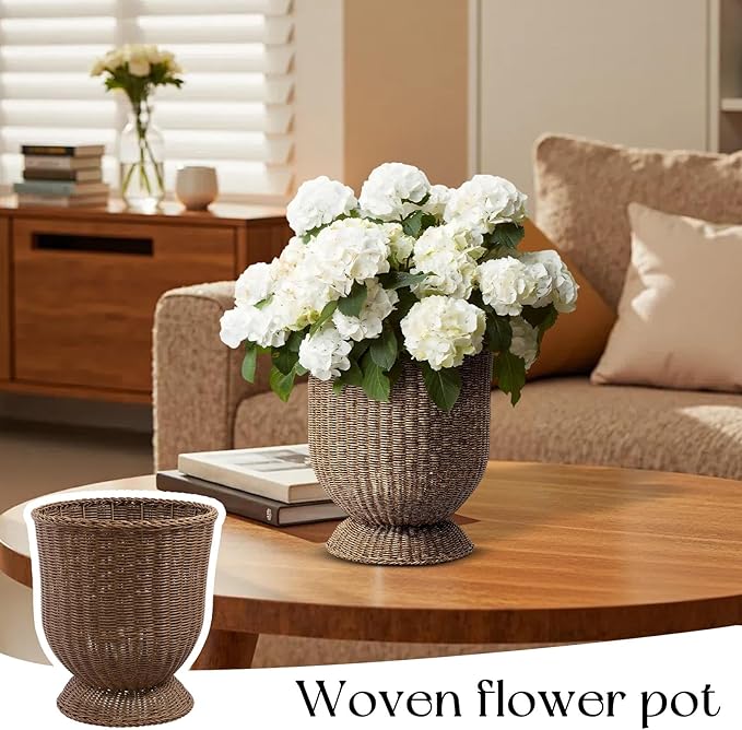 12 Inch Handwoven Boho Wicker Basket,Woven Decorative Storage Basket and Planter for Porch Patio Backyard Home Garden