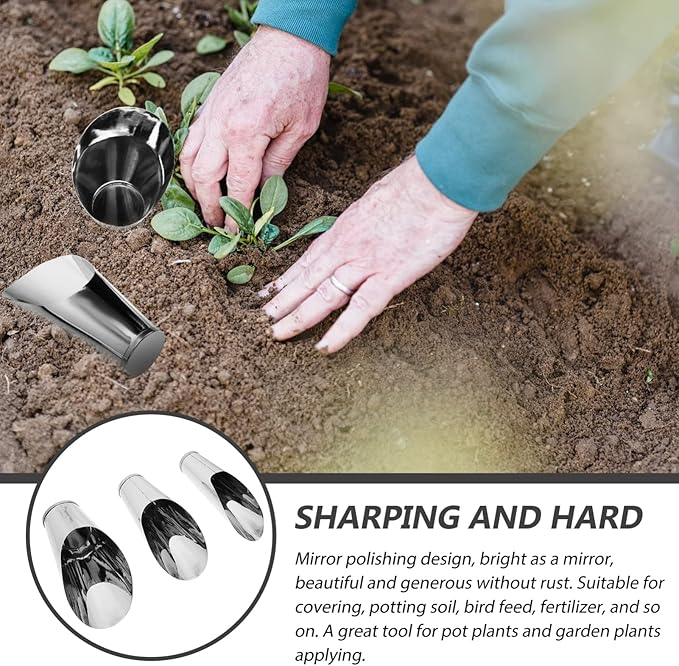 GANAZONO 3pcs Bonsai Soil Scoops Stainless Steel Garden Shovels 3 Sizes Soil Scoops Soil Metal Spade Shovel Cup Succulent DIY Bonsai Plant Helper Garden Tool for Digging Fertilizer Feed Scooper