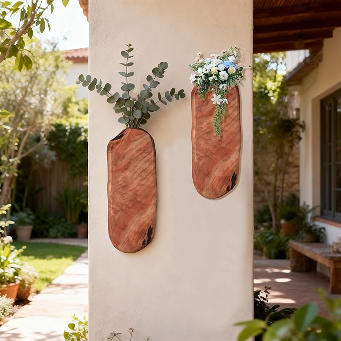 Flower Vase Pots Wall Planters Holder for Indoor Plants Hanging Planters Wall Vase Wooden Plant Hanging Farmhouse Wall Art Decor for for Entryway Hallway Bathroom Living Room, Dining Room