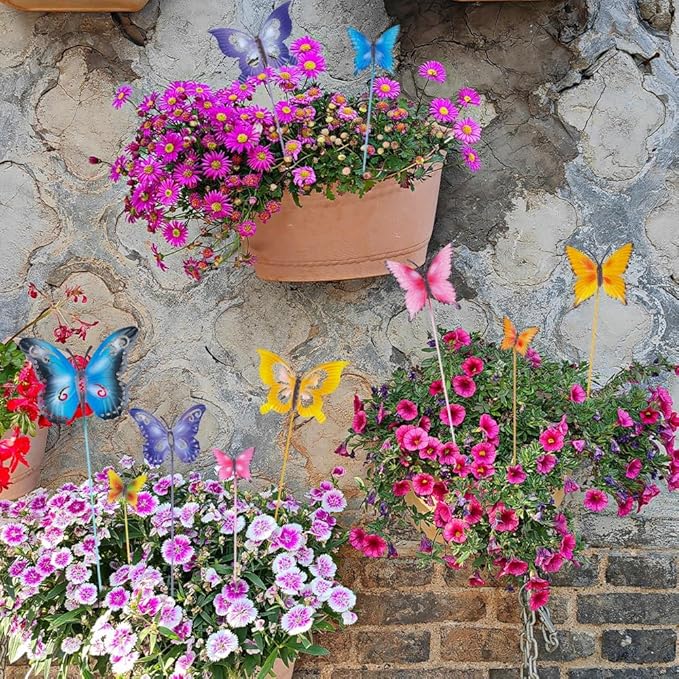 hogardeck Garden Decor for Outside, Set of 10 Metal Butterfly Decorative Garden Stakes for Spring Decor, Yard Art Garden Decorations for Outdoor Lawn Pathway Patio