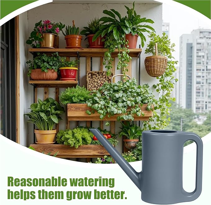 Plastic Watering Can - for Indoor and Outdoor Home Garden Plants - with Long Spout - Grey - 1/4 Gallon