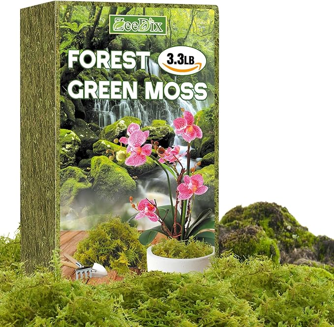 ZeeDix 3.3 lbs Forest Moss for Plants Indoor - Dried Orchid Moss for Repotting, Natural Green Sphagnum for Potted Plants Carnivorous Monstera Succulents Crafts Reptile Habitat (Expands to 60 qt)