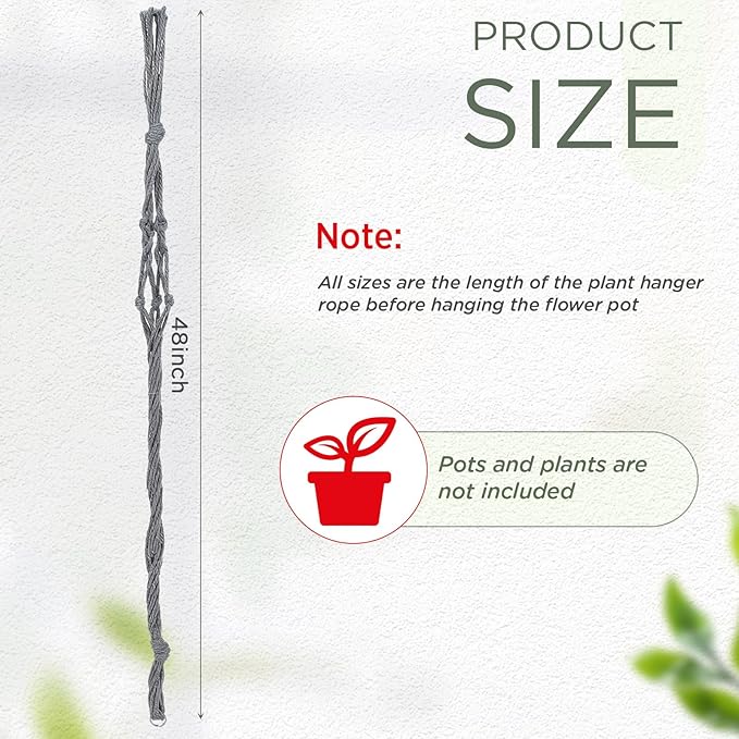 EBOOT 2 Pack 48 Inch Large Macrame Plant Hanger Rope to Hang Flower Pot Plant Holder for Indoor Outdoor Decorations, 4 Legs (Grey)