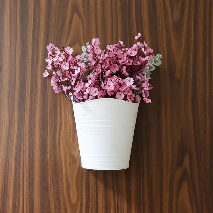 Hosley Set of 2 White Wall Planter with PVC Linner 6.25" L x 4" W x 10" H, Ideal Gift for Floral Arrangements Wedding Home Office Party DIY Indoor Outdoor Garden Patio