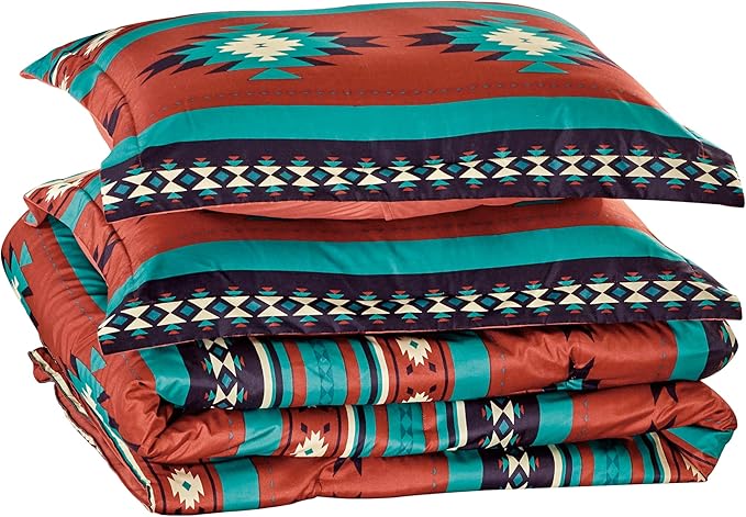 Chezmoi Collection 3-Piece Southwestern Geometric Tribal Multicolor Red Teal Beige Comforter Set, Full Size