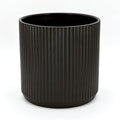 Amazon Basics Fluted Ceramic Round Planter with Drainage Hole, 10-inch, Black, Indoor Outdoor, Flower Pot