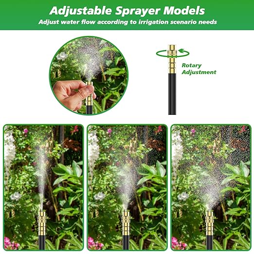 360° Adjustable Drip Irrigation System - Garden Watering System 66FT with 20 Nozzles, Drip Irrigation Kit for Garden, Yard, Lawn, Greenhouse, Plants, 5/16 inch Hose