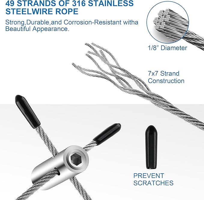 Wire Trellis for Climbing Plants Outdoor, 30-Set Wall Wire Trellis Kit with 1/8in x 150ft Stainless Steel Cable & Cutter, T316 Cylindrical Espalier System for Fence and Garden DIY Projects