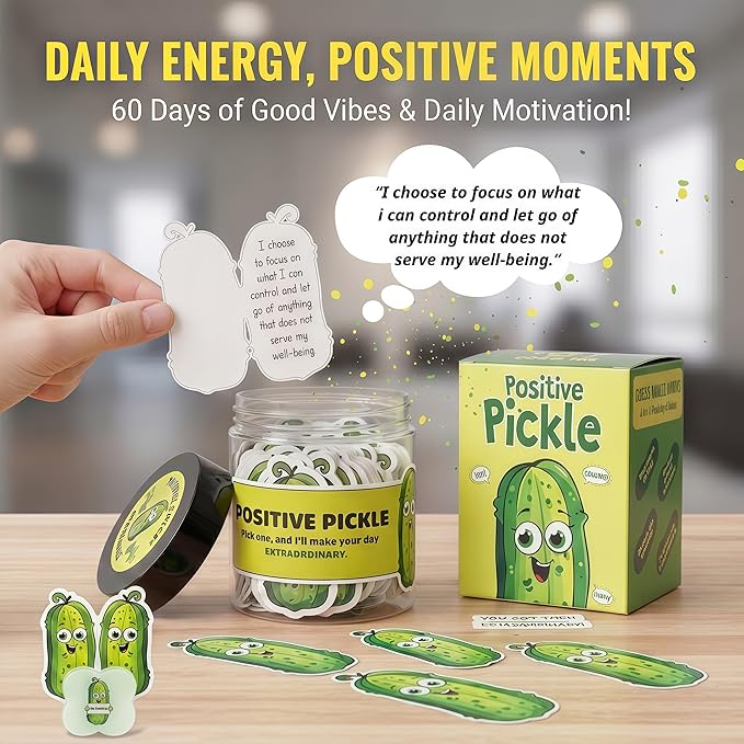Emotional Support Pickle, Positive Pickle Jar with 60 Affirmation Cards, Gifts for Women, Men