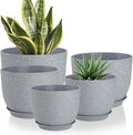 YNNICO Plant Pots 10/9/8/7.5/7 inch Flower Pots with Multi Mesh Drainage Holes, Planters for Indoor Outdoor Garden Plants and Flowers. (Gray)
