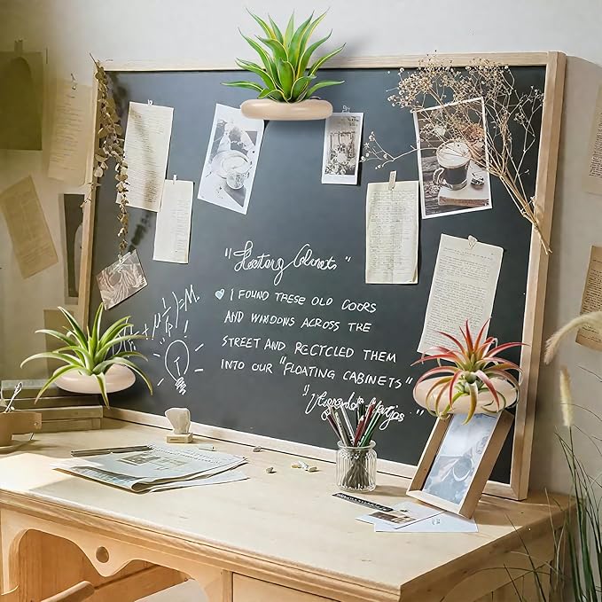 6 Pack Air Plant Holder Magnet Wooden Air Plant Display Stand Small Hanging Planter Wall Mount Holder for Live Tropical Tillandsia Fridge & Home Office Decoration Plants Not Included (6, Natural Wood)
