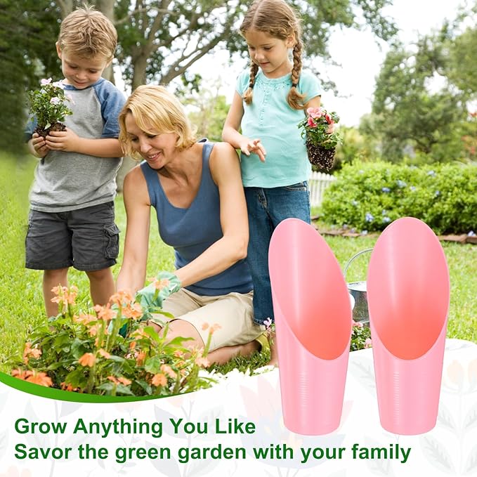 M METERXITY 3-Pack Bonsai Soil Scoops, Plastic Garden Soil Scoops Bucket Shovel Potting Scoopers for Transplanting/Flower Planting/Plant Succulent, Colorful Small Gardening Tools [Pink]