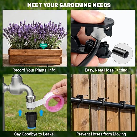 230FT Drip Irrigation Kit with Quick Connect PE Tubing, Automatic Garden Watering Sprinkler System, 2026 Upgraded Water-Saving Design with 3 Adjustable Misting Emitters, Greenhouse & Raised Bed