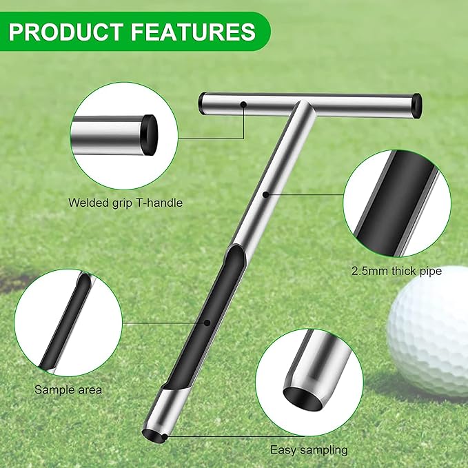 12 Inch Stainless Steel Soil Probe Rod with T Handle, Includes Soil Sample Kit, for Plant Care Lawn Garden Farm