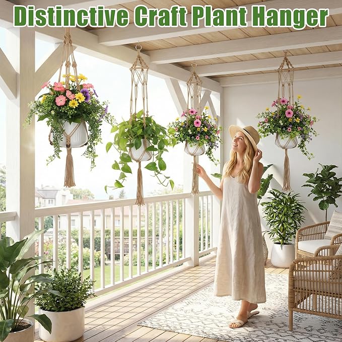 12 Pcs Macrame Plant Hangers, Macrame Hanging Planters for Indoor Plants Handmade Boho Hanging Baskets Flower Pots Holder Stand Plants Hangers for Outdoor Home Wall Decor
