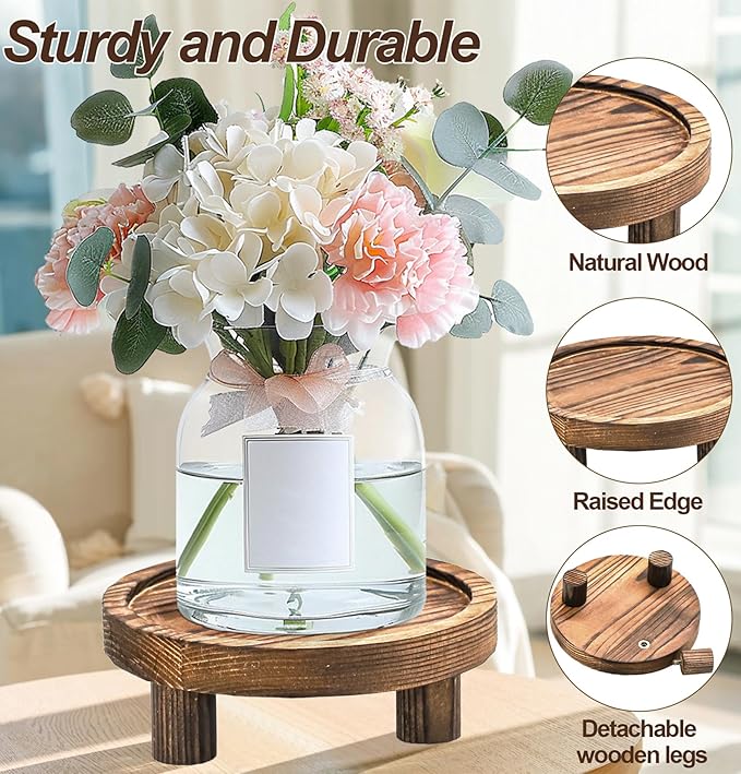 3 Pcs Wooden Risers for Display, Round Wood Riser Plant Stand 5/6/8" Pedestal Stand, Flower Pot Holder Small Planter Tray for Kitchen Home Décor (Brown)