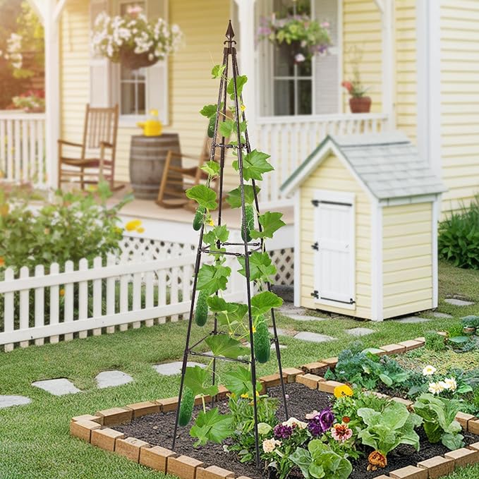 OTOSUNNY Garden Trellis for Climbing Plants Outdoor, 67" Tall Metal Obelisk Trellis Climbing Plants Support for Vegetable|Flower|Vine, Tomato, Peas, Beans, Cucumber Trellis, Lightweight, 1 Pack