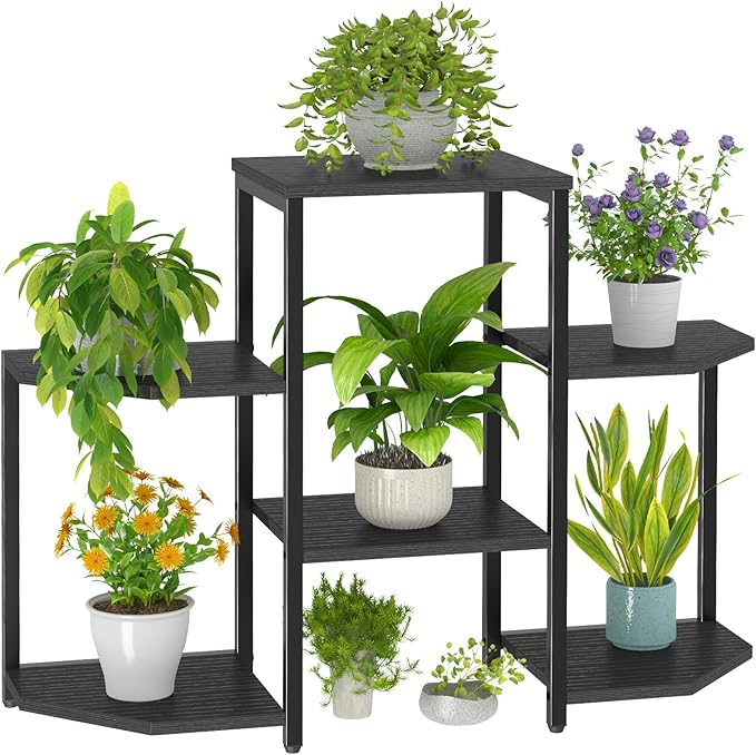 Asgolion Plant Stand Indoor,Multiple Plant Shelf Corner Rack, 6 Potted Plant Stand, 6 Tiers Large Flower Holder, Planter Display Rack for Patio Balcony Living Room Bedroom Decor, Black