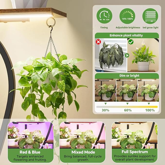Plant Stand Indoor with grow lights: 9 Tiered Large Plant Shelf with Lights, 64" Multi Tier Tall plant stand for indoor growing Llighted Corner Plant Rack