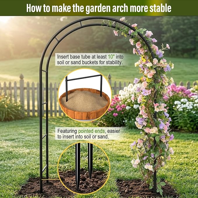 Galvanized Metal Garden Arbor,7.6ft H x 4.6ft W,Rust-Resistant Heavy-Duty Garden Arch Trellis for Climbing Plants Vines Roses, Ideal for Weddings, Bridal Events, Halloween, Christmas & Outdoor Decor