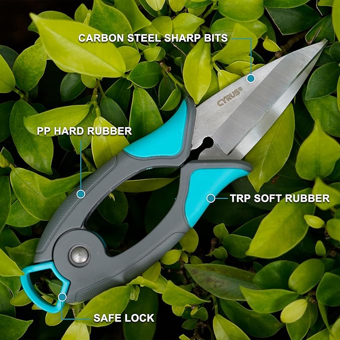 CYRUS 7" Pruning Shears Flower Shears Bonsai Shears Pruning Snips Small Gardening Scissors Carbon Steel Blades for Indoor Plants, Fresh Flower Cutting, Hydroponics