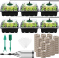 Hahood 6 Pack Seed Starter Tray Kit with Grow Light and Humidity Dome Germination Trays with 72 Peat Pellets, Plant Labels, Gardening Tools, Plant Growing Trays for Seeds Growing Starting, Black