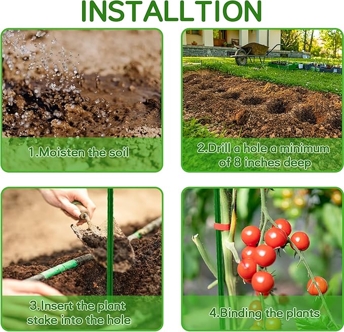 BOTINDO Garden Stakes 36 Inches Sturdy Green Plant Sticks 25 Pack, Metal Tomato Stakes Support, Yard Plant Support Cage for Potted Plants, Tomatoes, Trees, Cucumber, Fences, Beans (36 inch)
