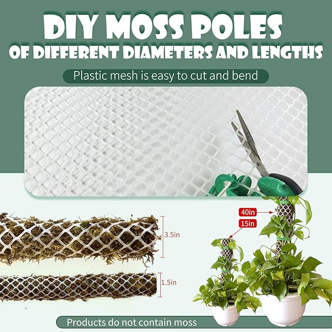 Plastic Moss Poles mesh kit,Plant Poles for Climbing Plants,Plastic Moss Pole Sheets with Different Height,Plant Stakes for Indoor,11.8in×10.8ft Plastic mesh Stackable Works with Sphagnum Moss