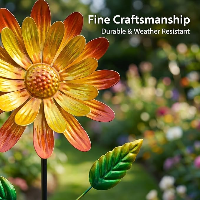 Garden Stakes Decorative, Metal Flowers for Outside, Glow in Dark Yard Lawn Ornaments Plant Pot Flower Bed Decor, Patio, Set of 3, Purple Yellow Red