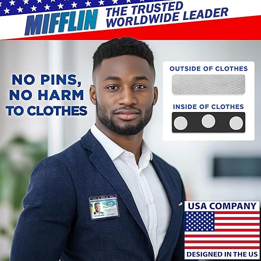 Mifflin-USA Name Tag Magnets (100 Magnets, 1.75 x 0.5 inches), Name Tag Magnet Backs w/ 3 Extra-Strong Neodymium for ID Badge Holders