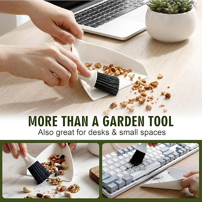 Enhon Soil Scoop with Brush for Indoor Plants, 2 in 1 Plant Potting Scoop Tool for Mess Free Repotting, Mini Dustpan and Brush Set for Houseplants, Succulents, Gardening