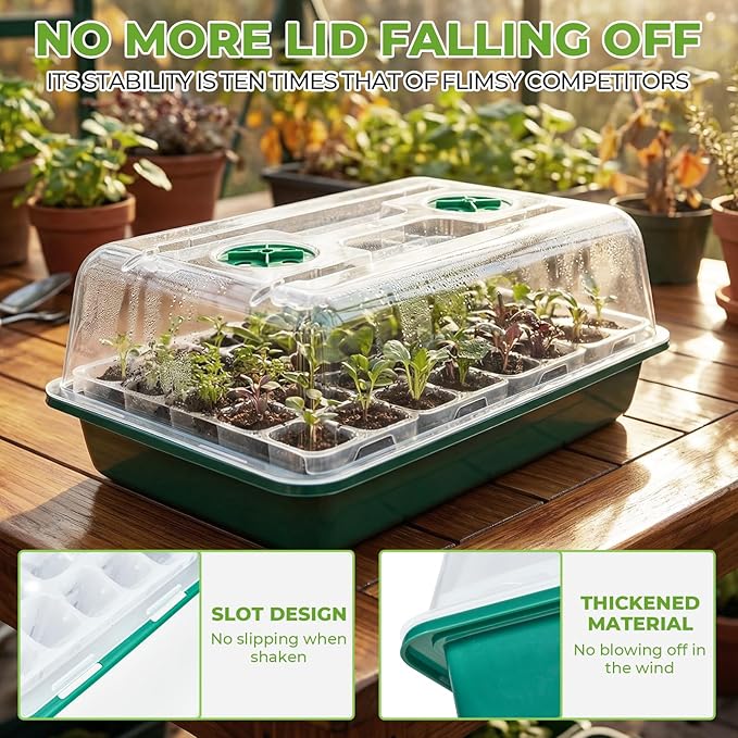 HIRALIY 80 Cell Seed Starter Tray Kits with Grow Light, Reusable Plant Germination Trays, Easy Transplanting, with Domes and Bases, for Starting Vegetable, Flower, Herb, Indoor Gardening, Greenhouse