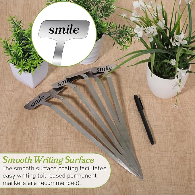 20 Pack Metal Plant Tags, Stainless Steel Waterproof Garden Plant Labels Tall Stake Tags, Height 12.6'', Label Area 2.5'' *1.3'' Reusable Nursery Tags for Outdoor Vegetables Flower Seed(with Pen)